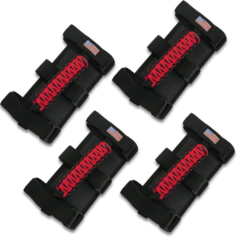 Kujunpao 4 X Roll Bar Grab Handles Grip Handle Compatible with Jeep Wrangler JLU JK JKU TJ YJ LJ JT JL & Gladiator JT 1955-2022 UTV & ATV(Red) - Image 1
